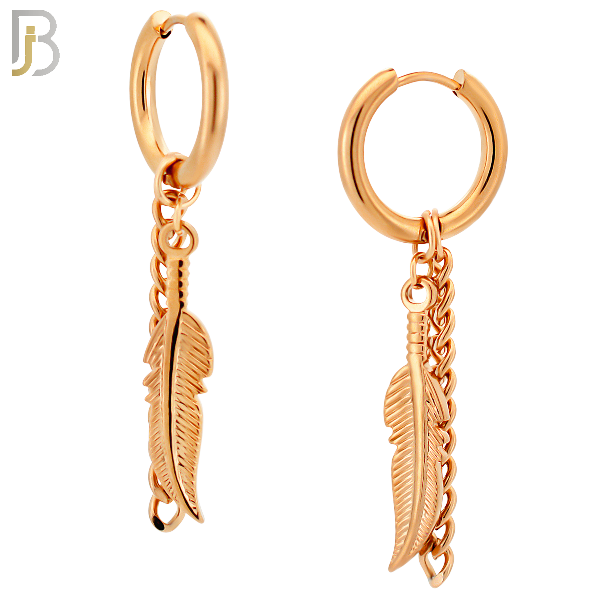 ES50 - 316L Stainless Steel Dangling Feather with Chain Design Huggies Clip On image 5