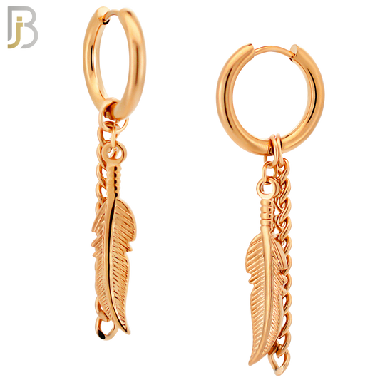 ES50 - 316L Stainless Steel Dangling Feather with Chain Design Huggies Clip On image 5