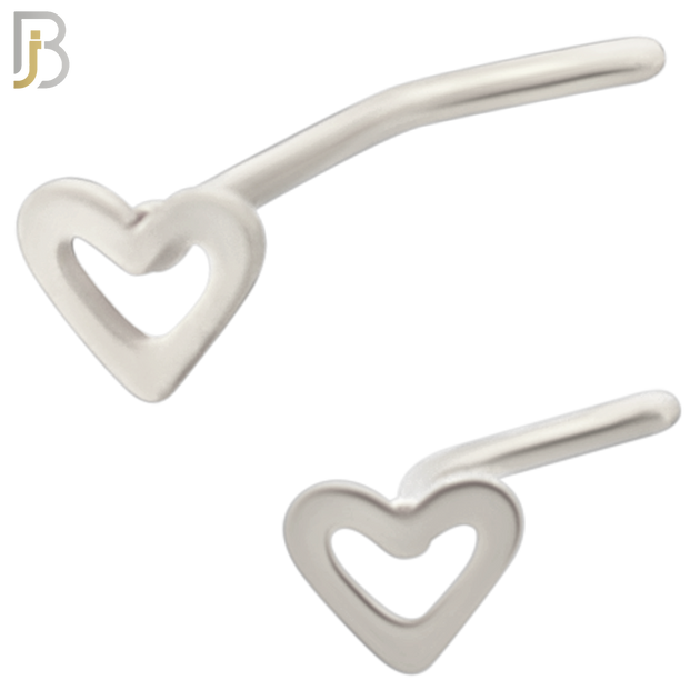 NR37L - 316L Surgical Steel L-Shape Nose Ring Plain Hollow Heart Design (PACK OF 6) image 1