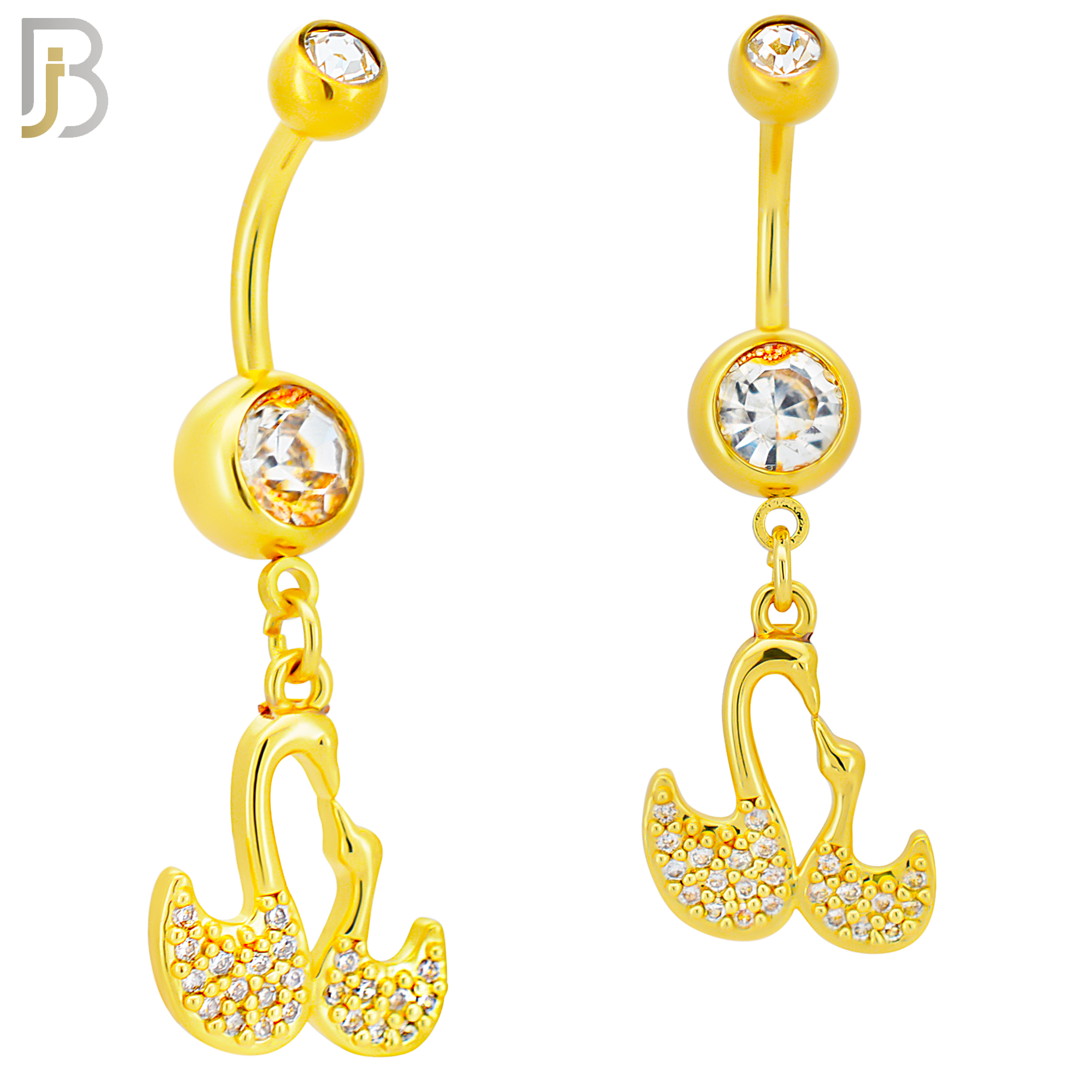 N0133 - 316L Stainless Steel Dangling Swan Design Zircon Belly Ring and 5mm Screw Ball image 2