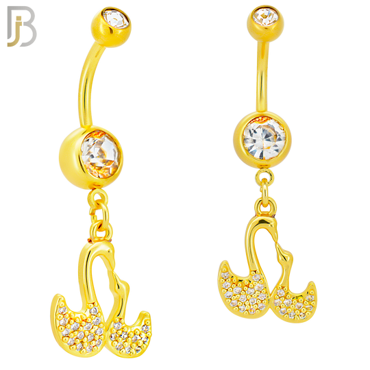 N0133 - 316L Stainless Steel Dangling Swan Design Zircon Belly Ring and 5mm Screw Ball image 2