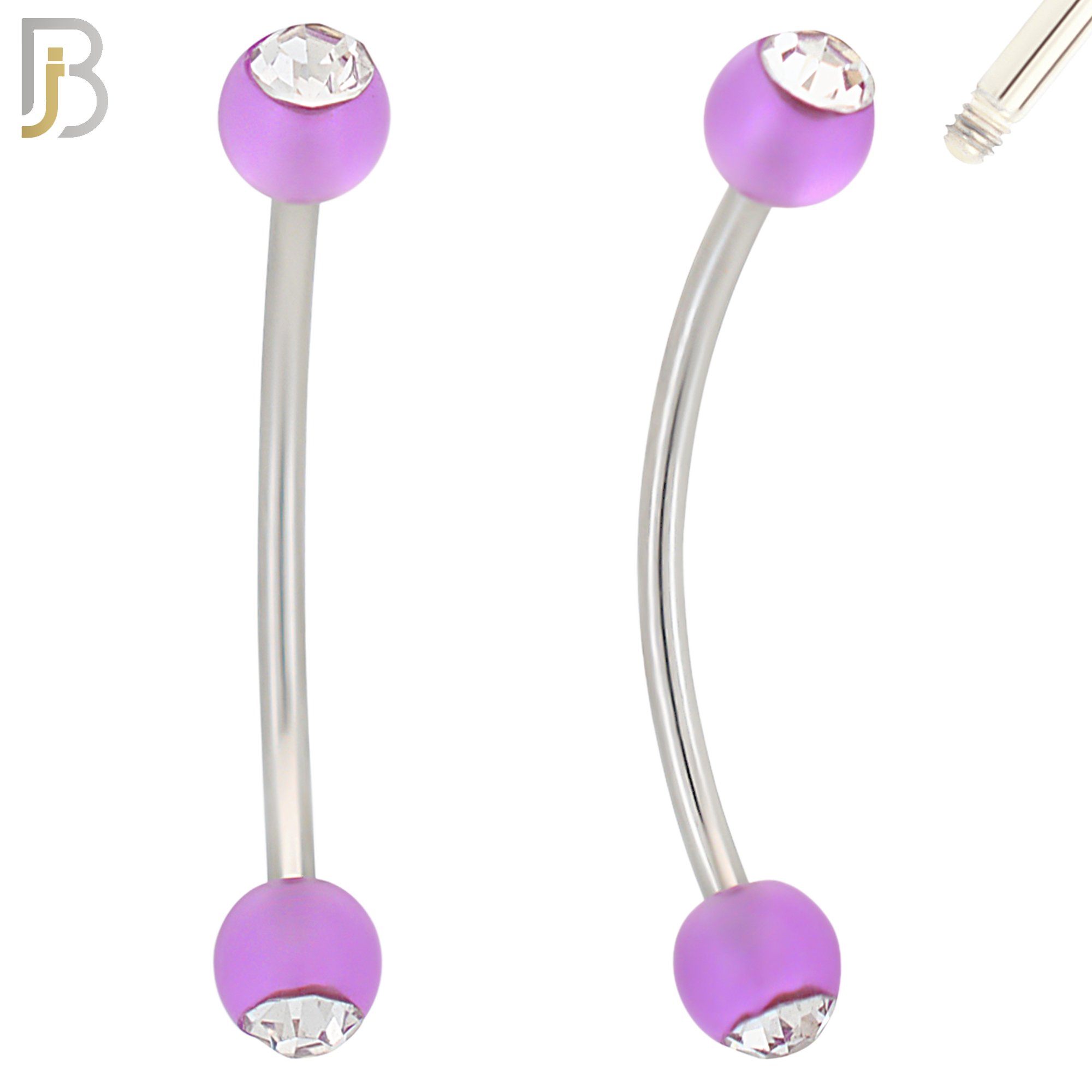 EC07G - 316L Surgical Steel Glow in the Dark Acrylic Ball with Clear Zircon Curved Barbell Externally Threaded (PACK OF 6) image 1