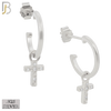 925-ES265 - .925 Sterling Silver Half Hoops with Dangling Cross with Zircon Design Earrings Stud image 1
