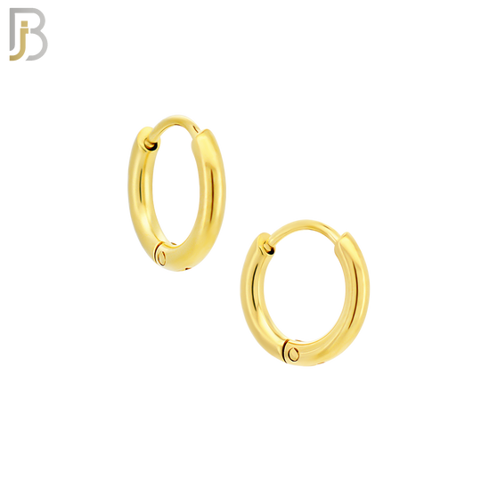 ES95G - 316L Stainless Steel Gold Plated 2mm Thickness Plain Hoops Design Huggies Clip On image 1