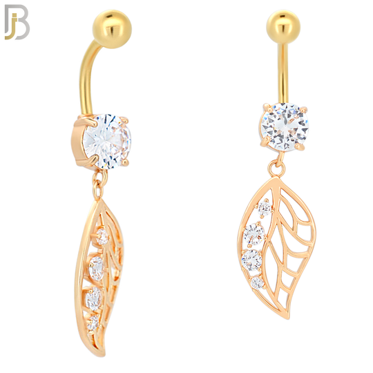 N032 - 316L Stainless Steel Dangling Leaf with 4 Prong Set Zircon Design Belly Ring with 5mm Screw Ball image 3