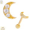 14-TB17 - 14k Solid Gold Crescent Moon Design Tragus Barbell Cartilage Earrings Piercing Screw Ball image 0