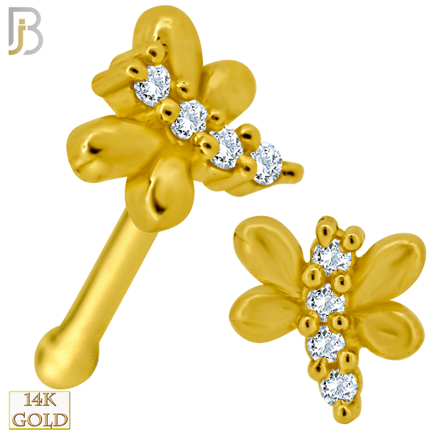 14-NR54B - 14k Solid Gold Nose Bone Dragonfly Design Clear Zircon image 0