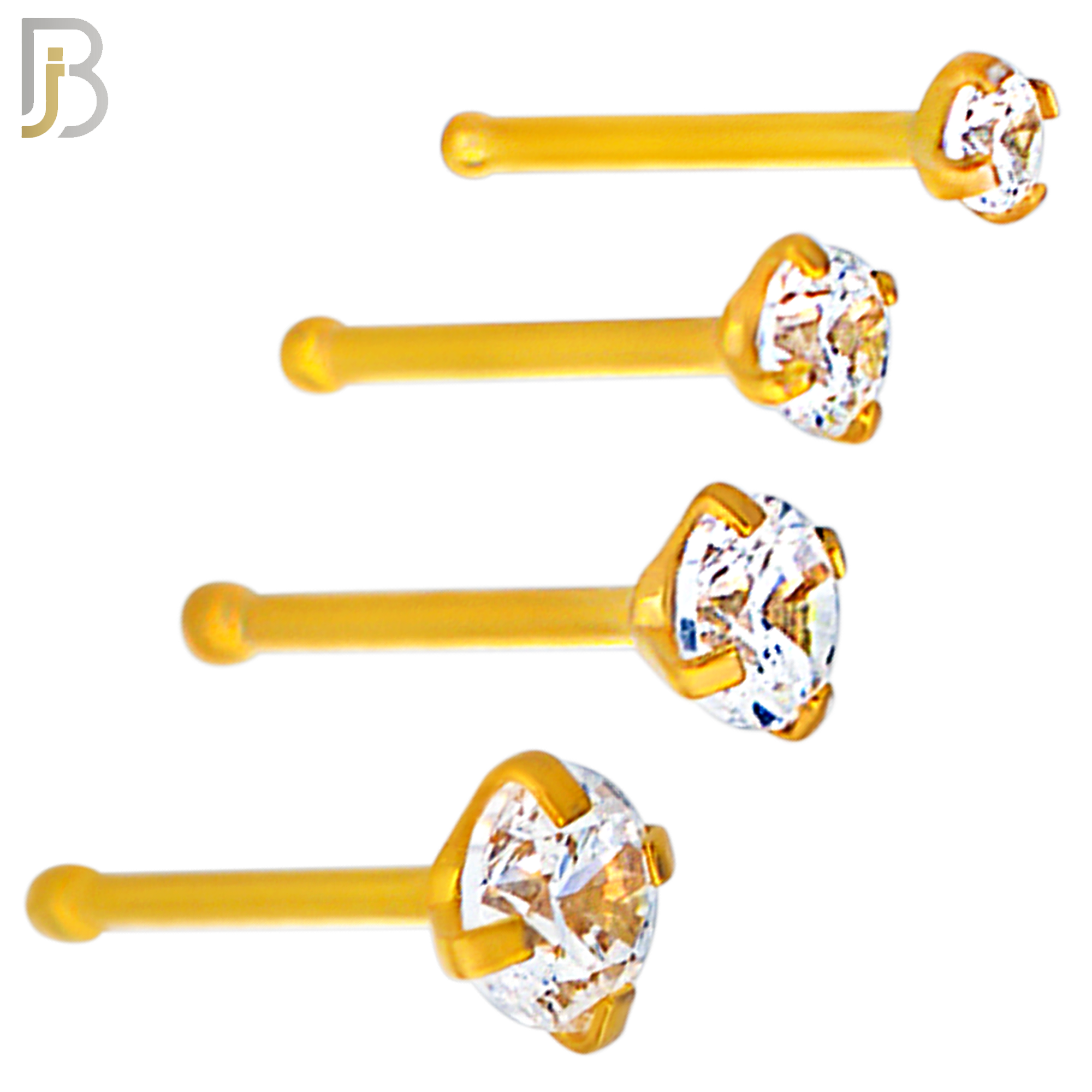 NR01G - 316L Surgical Steel Gold Plated Nose Bone Prong Set Zircon Round Nose Ring (PACK OF 6) image 0