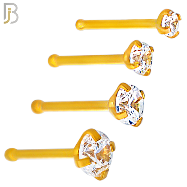 NR01G - 316L Surgical Steel Gold Plated Nose Bone Prong Set Zircon Round Nose Ring (PACK OF 6) image 0