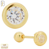 14-ES36YC - 14k Solid Gold Screw Ball Back Round Shape Design Zircon in Bezel Setting Earring Stud - 3mm image
