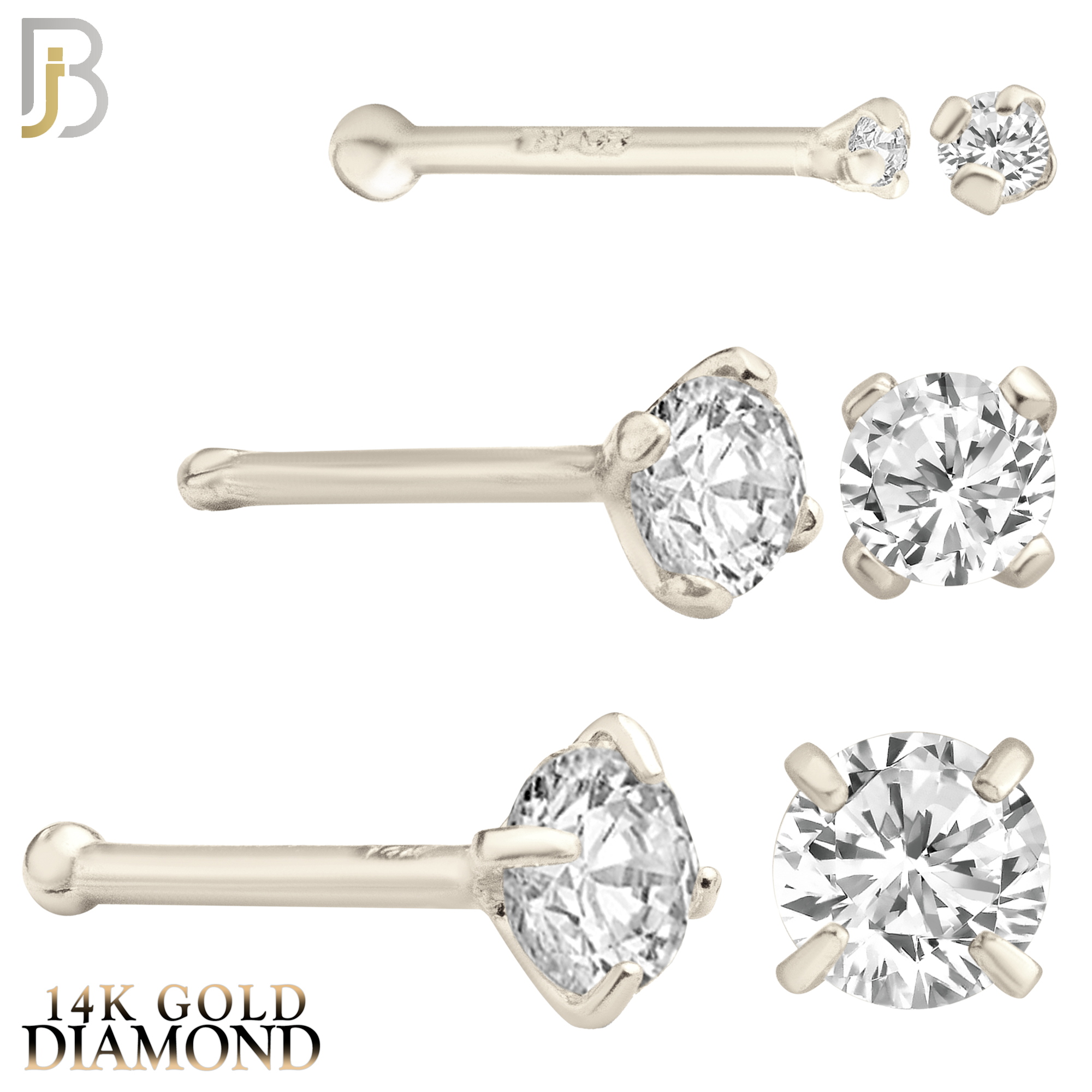 14-NR01D – 20g 14k Solid Gold Prong Setting  Round SI1 Real Diamond Nose Ring Bone image 1