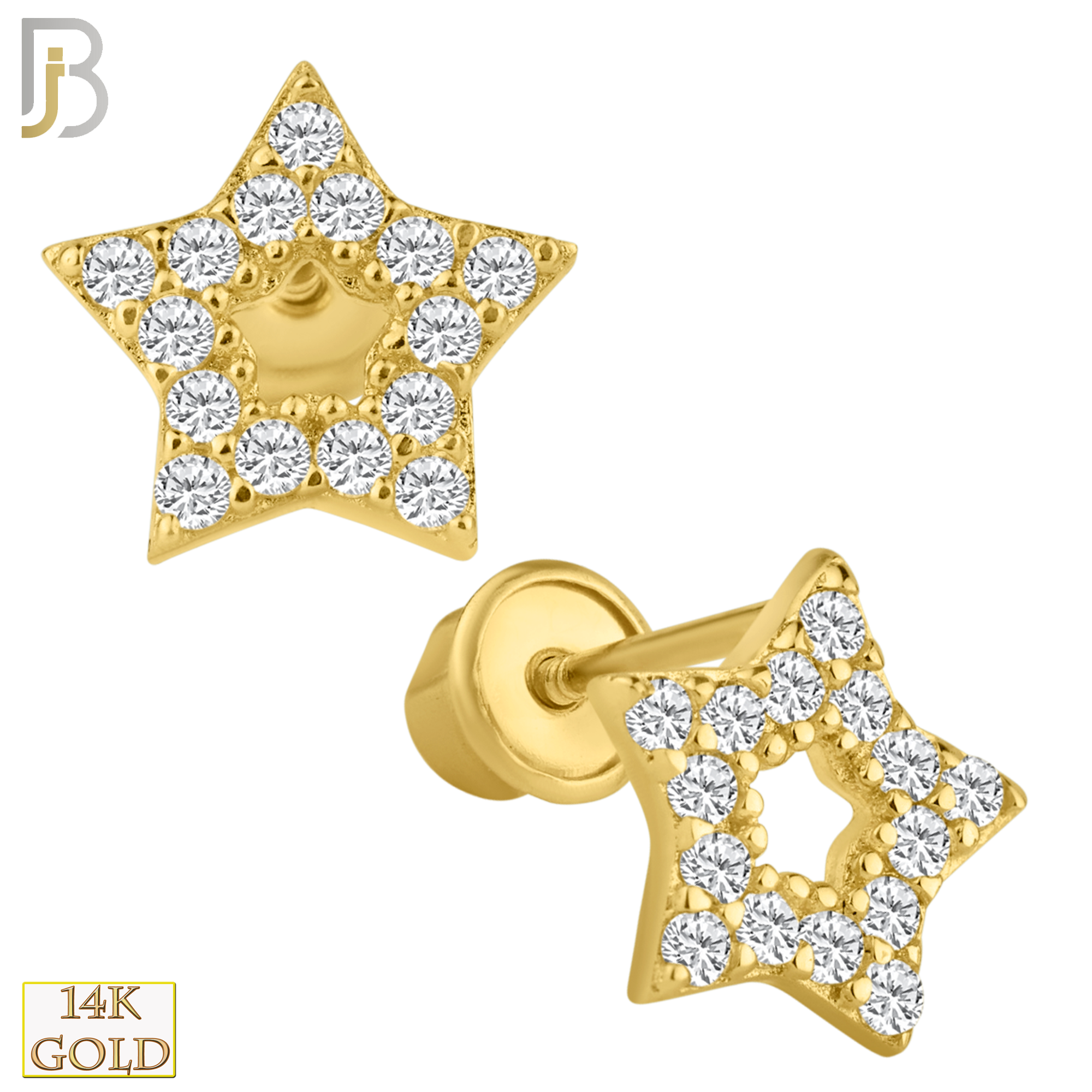 14-ES23 - 14k Solid Gold Screw Back Earring 6.5mm Hollow Star w/ CZ image 0
