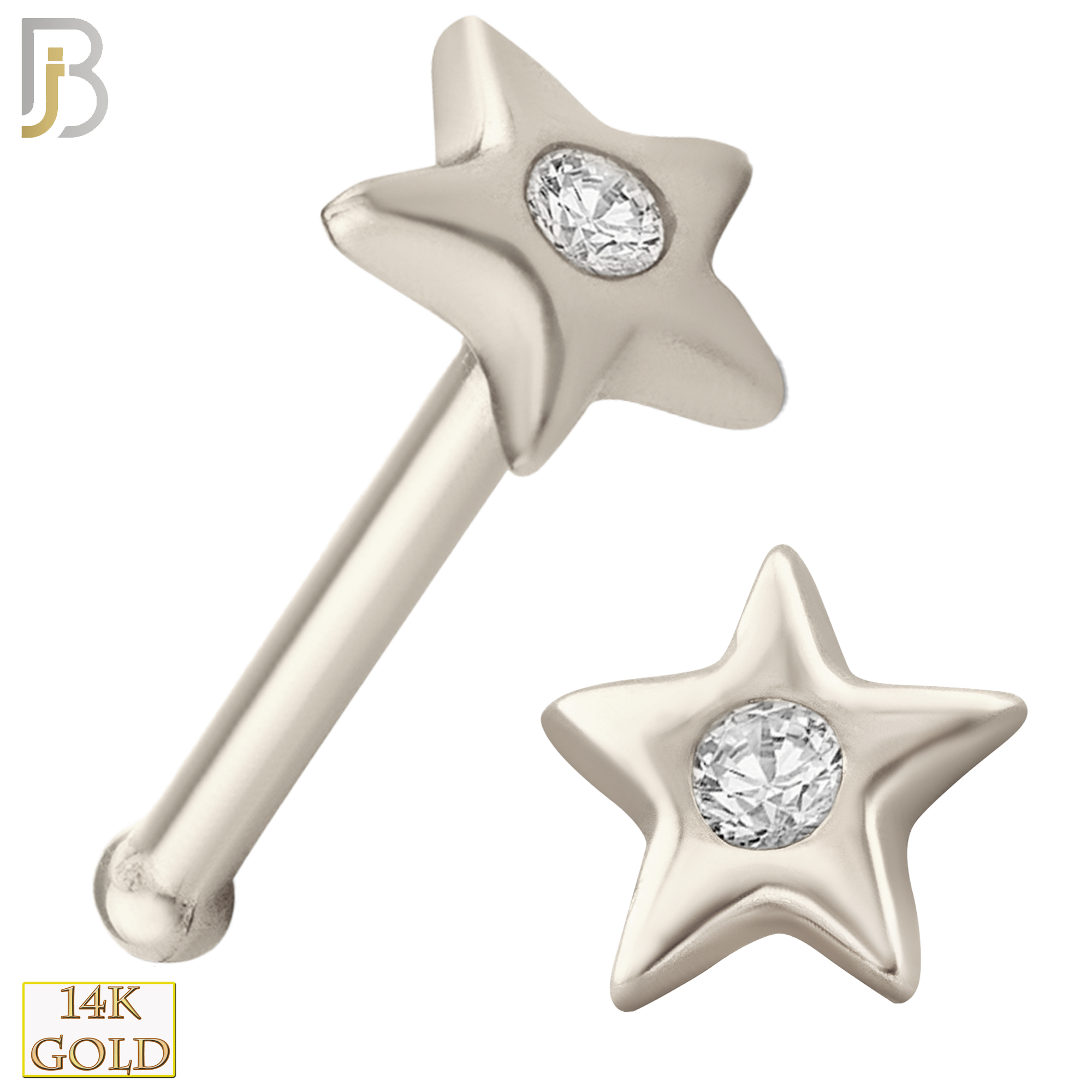 14-NR13 - 14k Solid Gold Star with CZ Nose Bone image 1