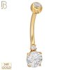 14-NB02 - 14k Solid Gold Banana Belly Ring Double Round Prong Setting Zircon image 0