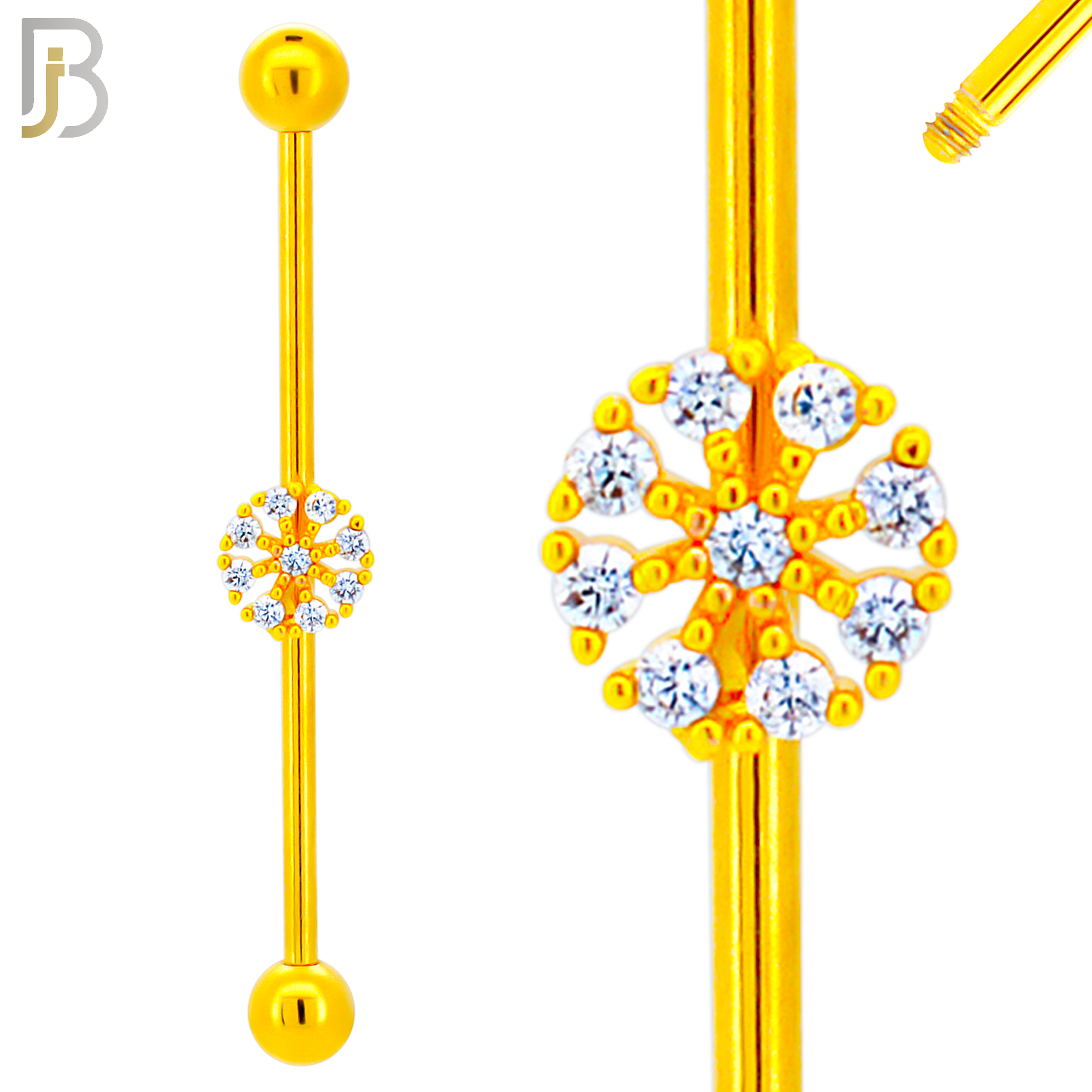 BB54 - 316L Surgical Steel Screw Bar with Rounded Flower Design Industrial Barbell (PACK OF 4) image 2