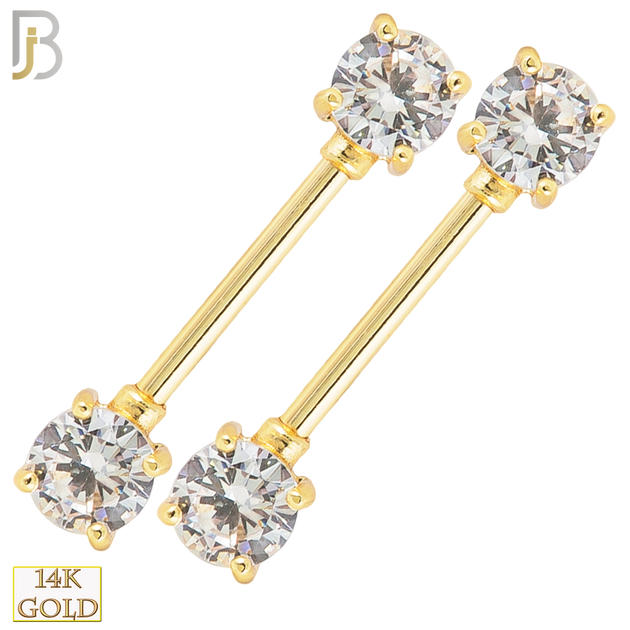 14-NP02 - 14k Solid Gold Nipple Piercing Round Prong Setting image 0