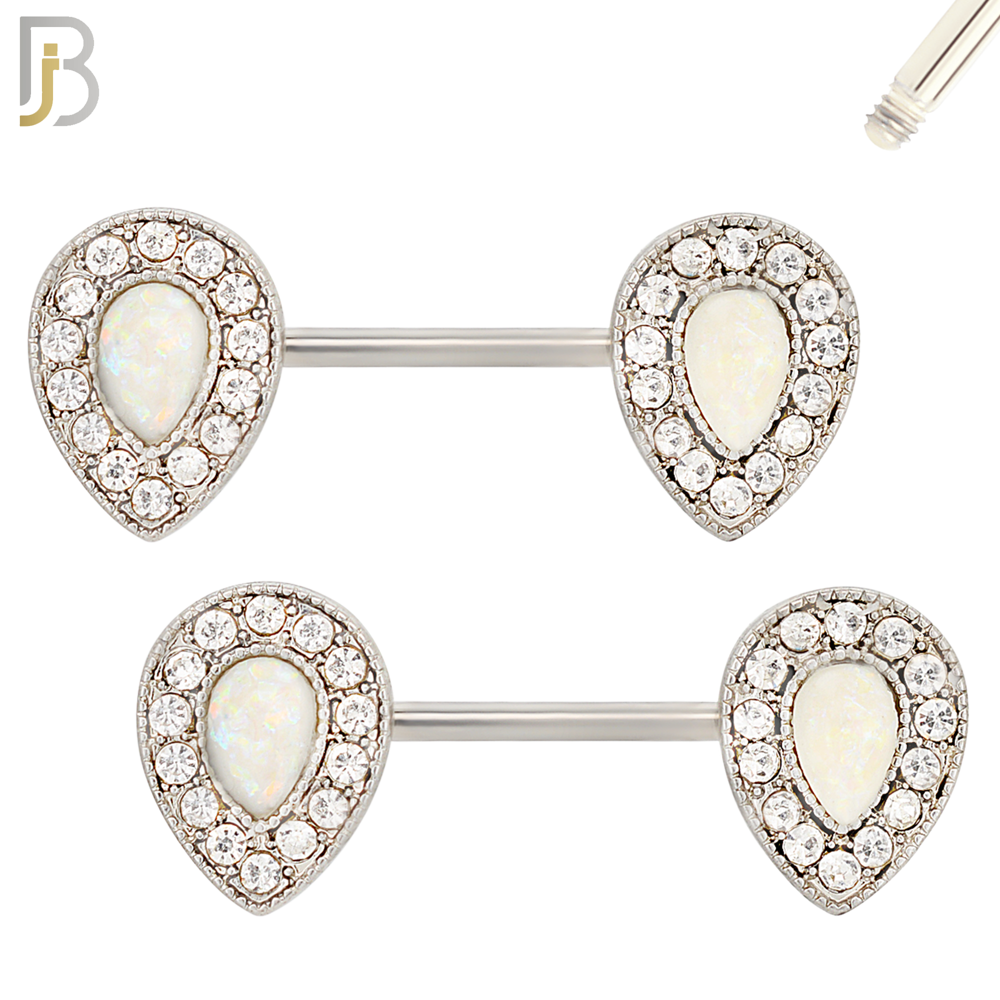 NP09 - 316L Surgical Steel Screw Teardrop Opal with Multi Zircon Nipple Ring Piercing image 1
