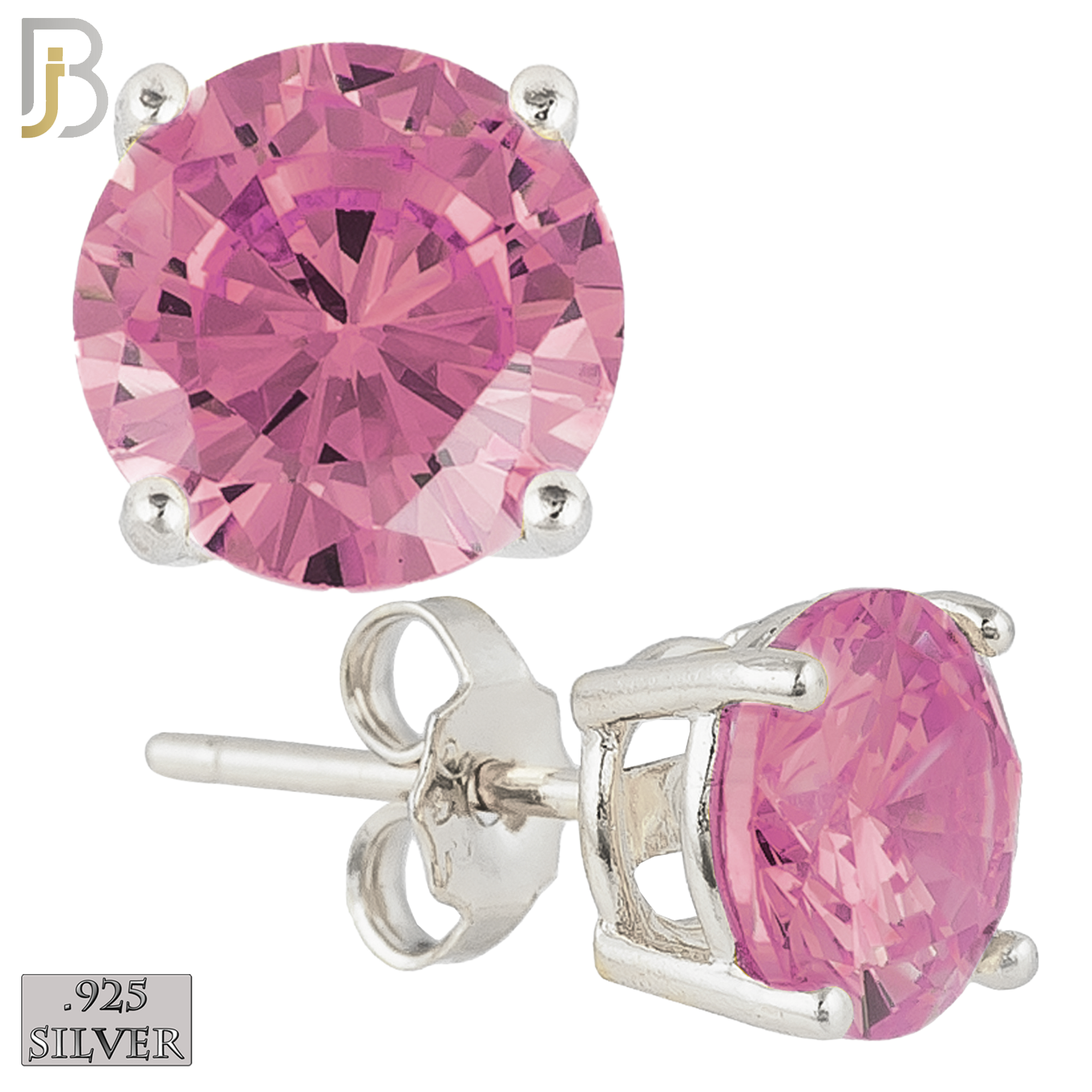 925-ES71-SP - .925 Sterling Silver Rhodium Plated Earring Stud Casting Round Prong Setting Pink Zircon image 0