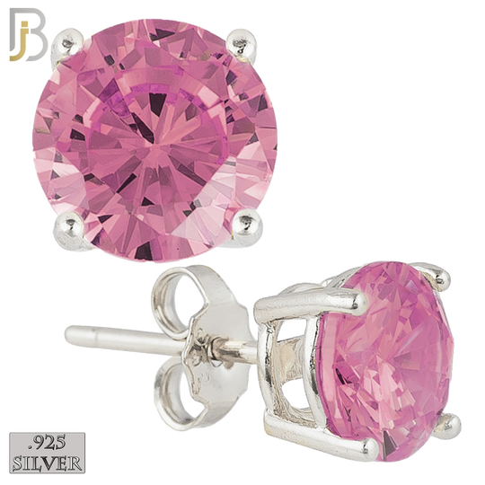 925-ES71-SP - .925 Sterling Silver Rhodium Plated Earring Stud Casting Round Prong Setting Pink Zircon image 0