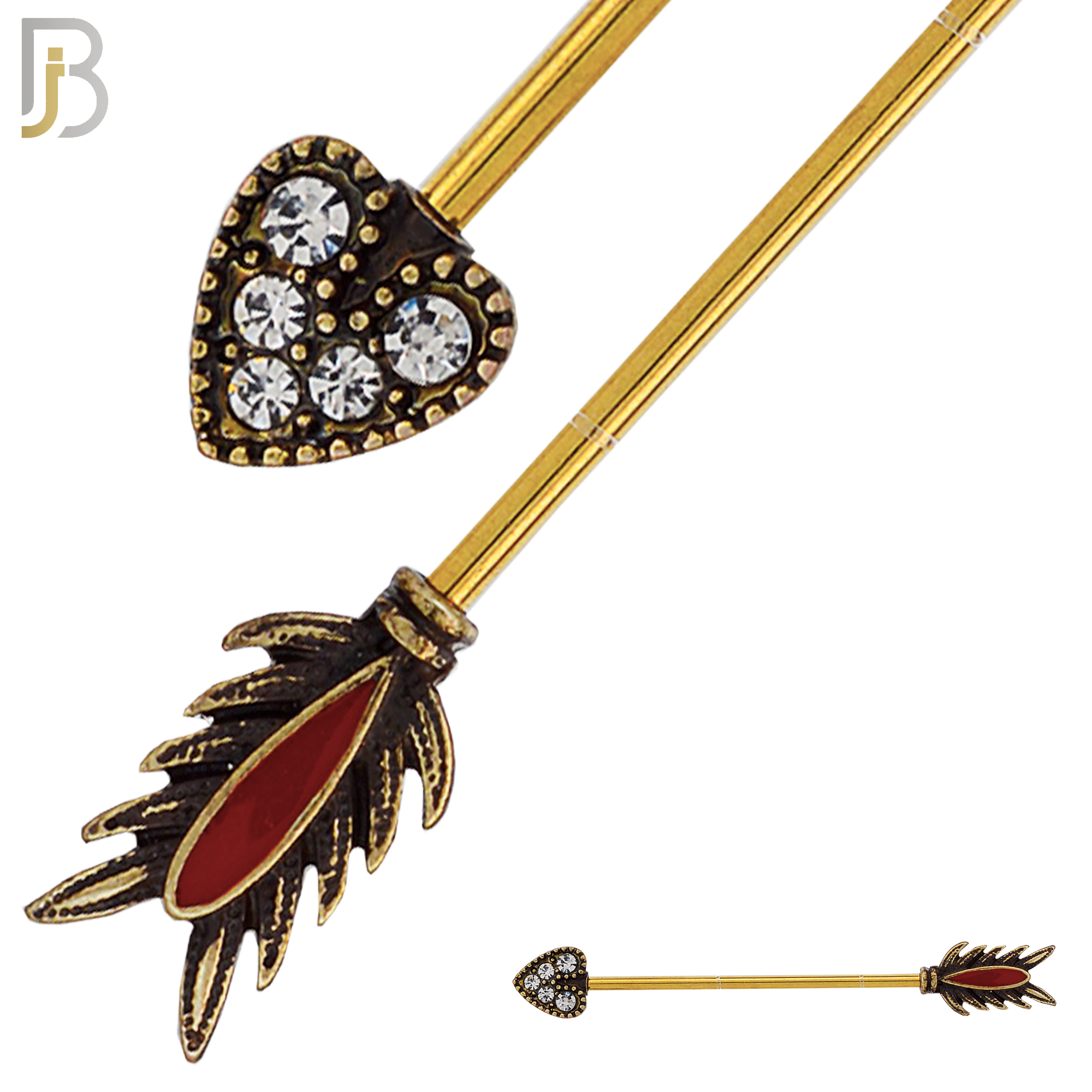 BB45 - 316 Stainless Steel Tribal Heart Shaped Head with (5) CZ Arrow Industrial Barbell (PACK OF 4) image 2