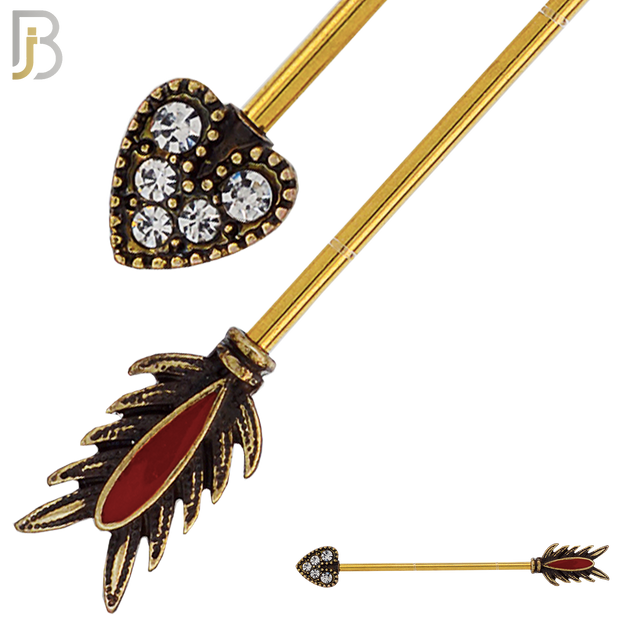 BB45 - 316 Stainless Steel Tribal Heart Shaped Head with (5) CZ Arrow Industrial Barbell (PACK OF 4) image 2