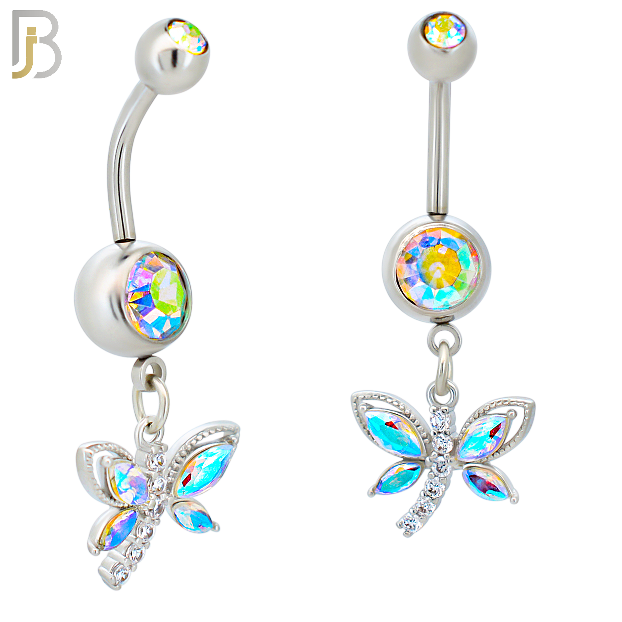 N0122 - 316L Stainless Steel Dangling Butterfly with Zircon Belly Ring image 0