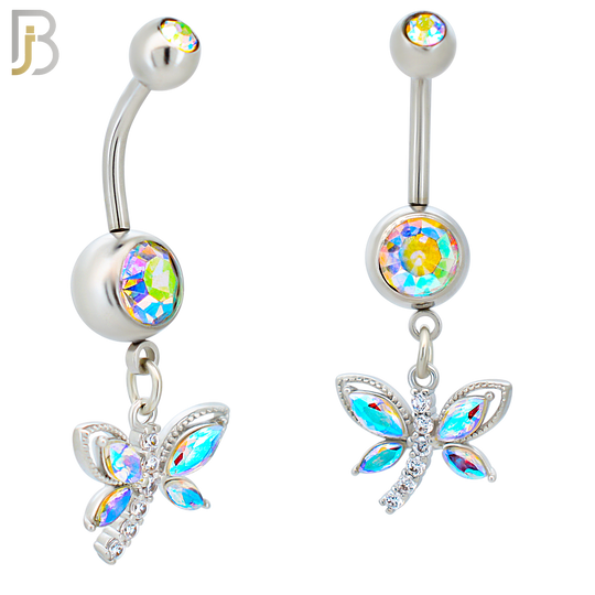 N0122 - 316L Stainless Steel Dangling Butterfly with Zircon Belly Ring image 0