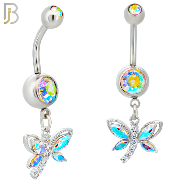 N0122 - 316L Stainless Steel Dangling Butterfly with Zircon Belly Ring image 0
