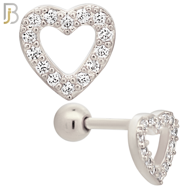 TB67 - 316L Stainless Steel Hollow Heart with Multi Zircon Tragus Barbell Cartilage Piercing Screw Ball Externally Threaded (PACK OF 6) image