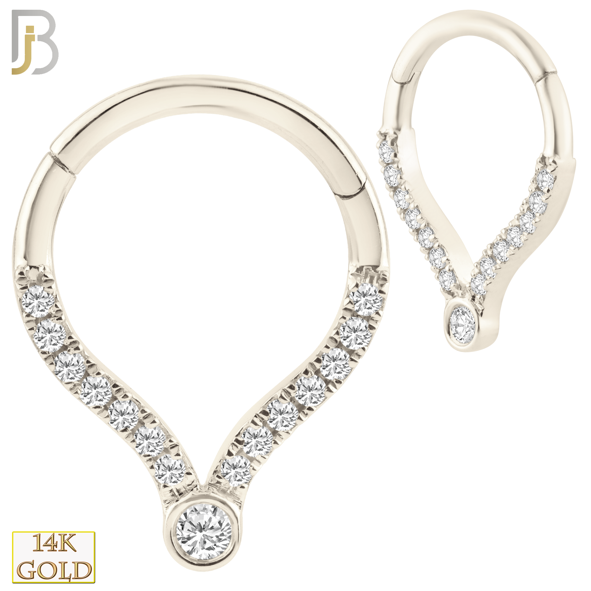 14-CT54 -  14K Solid Gold Pear Shaped Hinged Hoops with Multi Zircon image 1