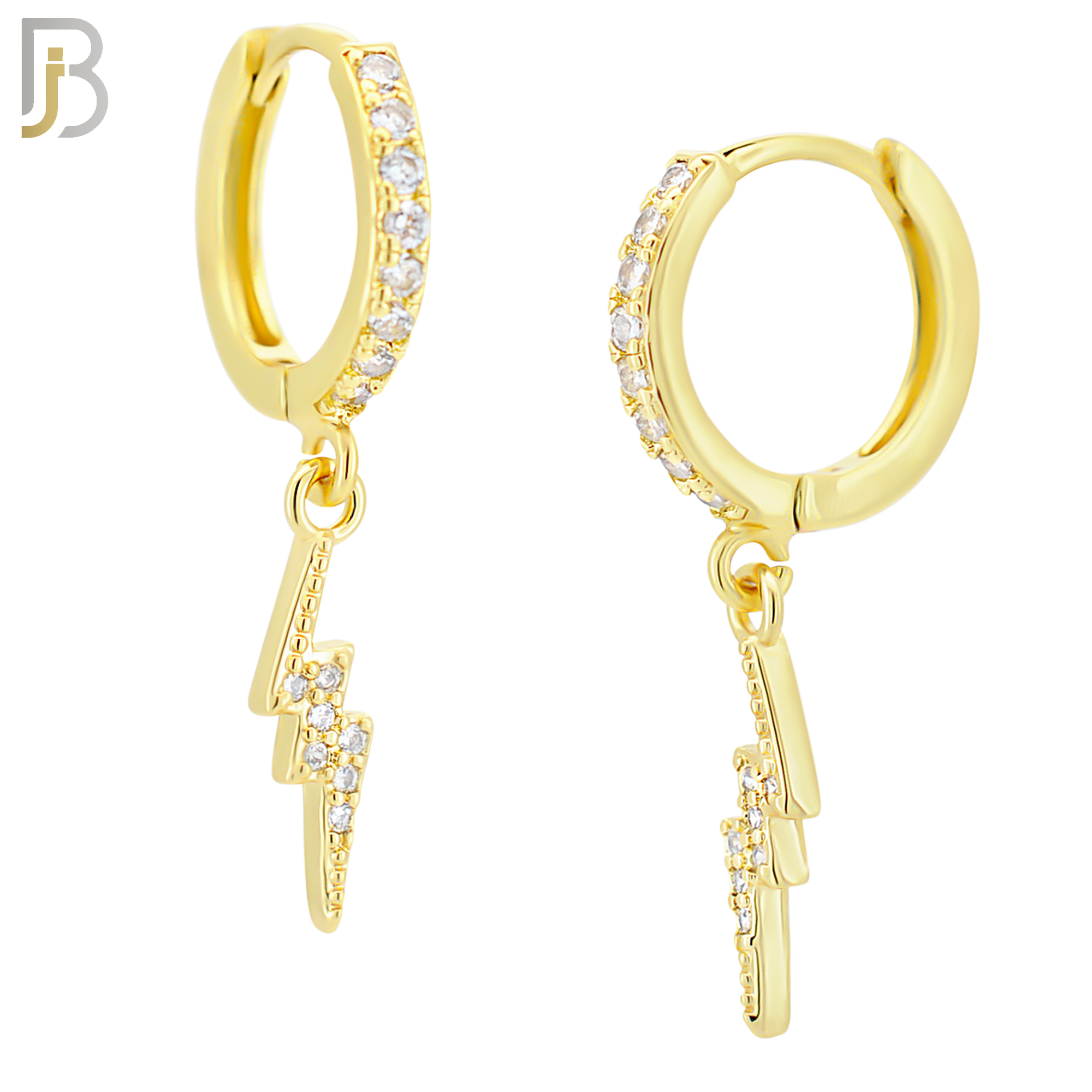 ES114 - 316L Stainless Steel Dangling Lightning Bolt with Zircon Huggies Clip On image 2