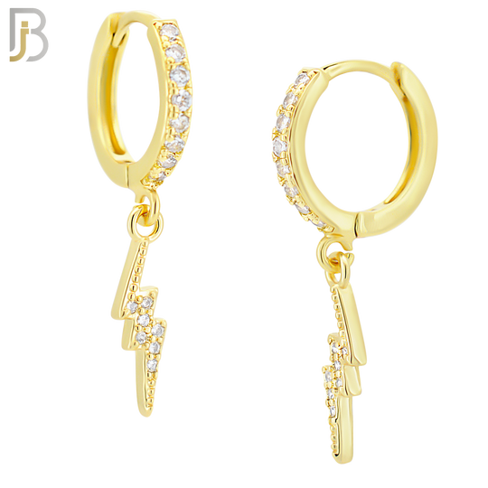 ES114 - 316L Stainless Steel Dangling Lightning Bolt with Zircon Huggies Clip On image 2