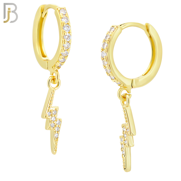 ES114 - 316L Stainless Steel Dangling Lightning Bolt with Zircon Huggies Clip On image 2