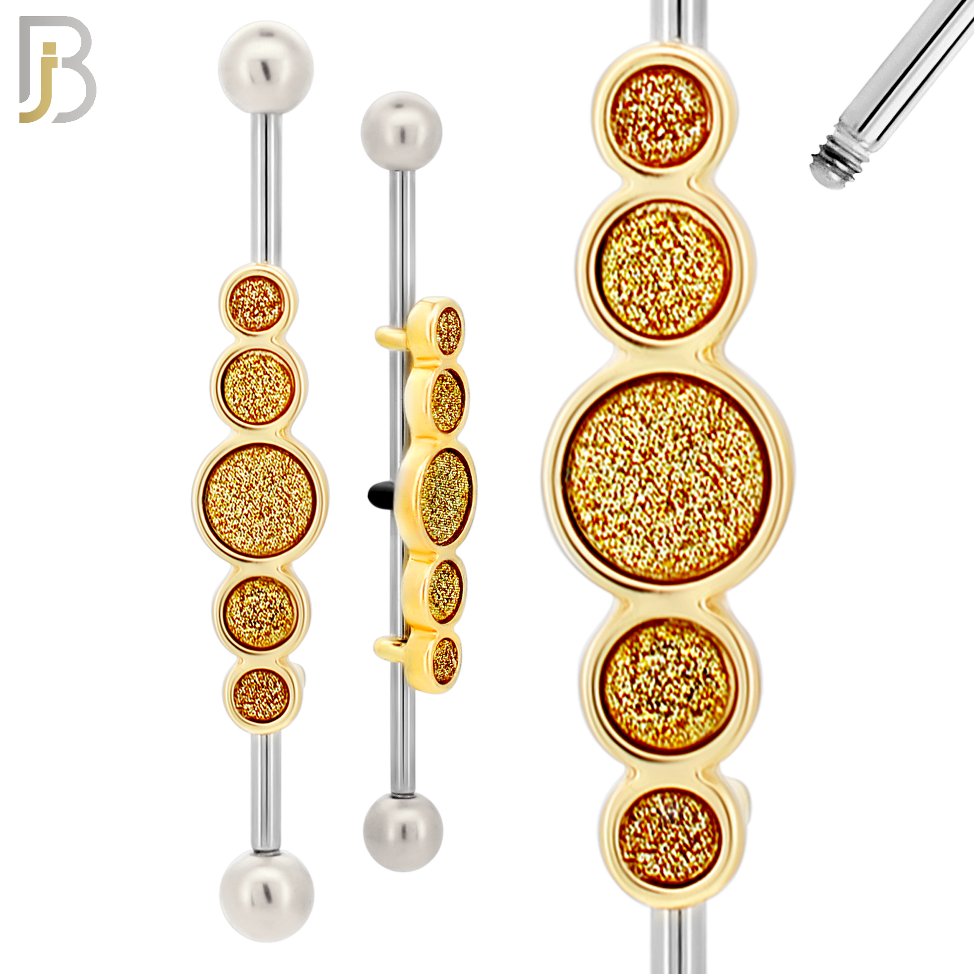 BB75 - 316L Surgical Steel Gold Sandpaper Medallion Cluster Industrial Barbell (PACK OF 4) image