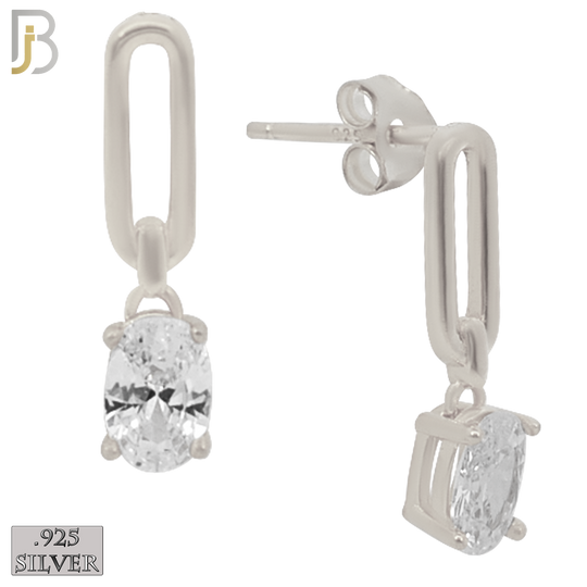 925-ES273- .925 Sterling Silver Oval Top with Dangling Prong Oval Zircon Design Earrings Stud image 1