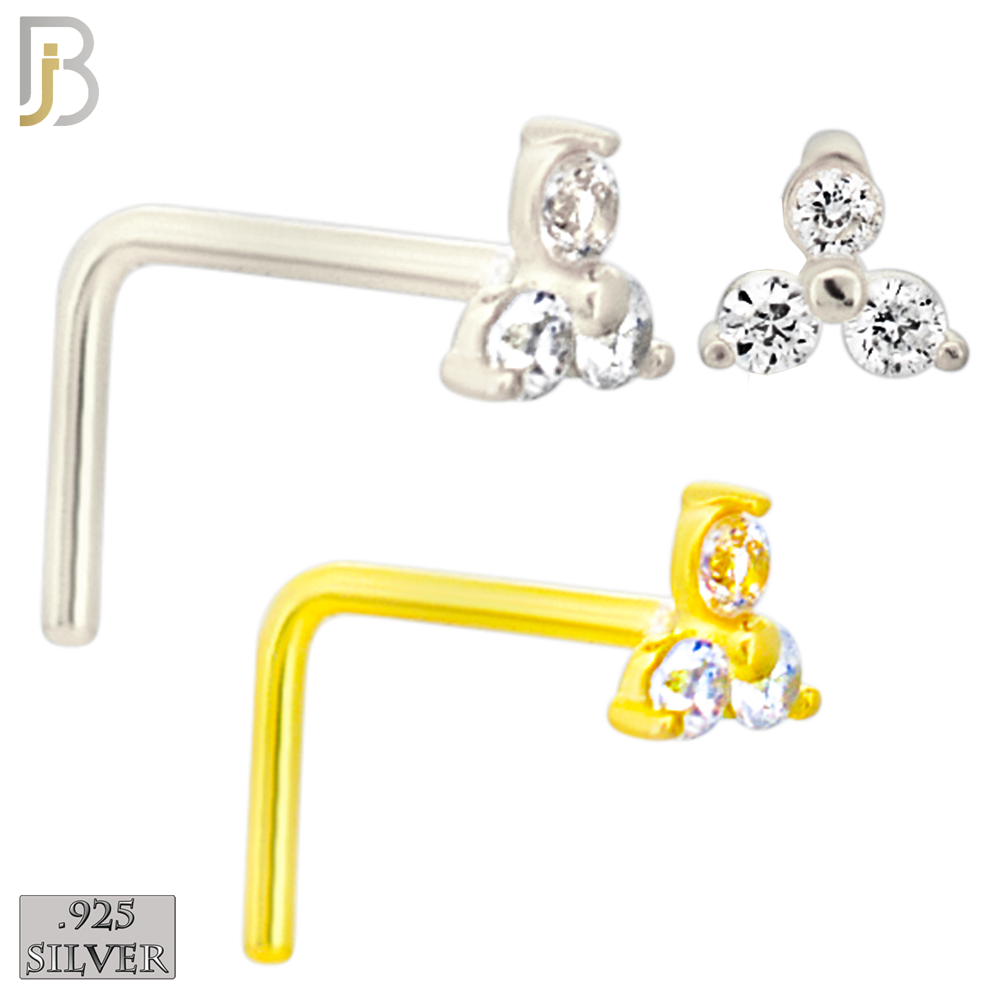 925-NR20LGSC - 925 Sterling Silver 3 Petal Flower L Shape Nose Ring (Pack of 6) image