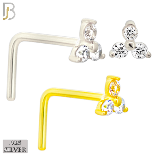 925-NR20LGSC - 925 Sterling Silver 3 Petal Flower L Shape Nose Ring (Pack of 6) image