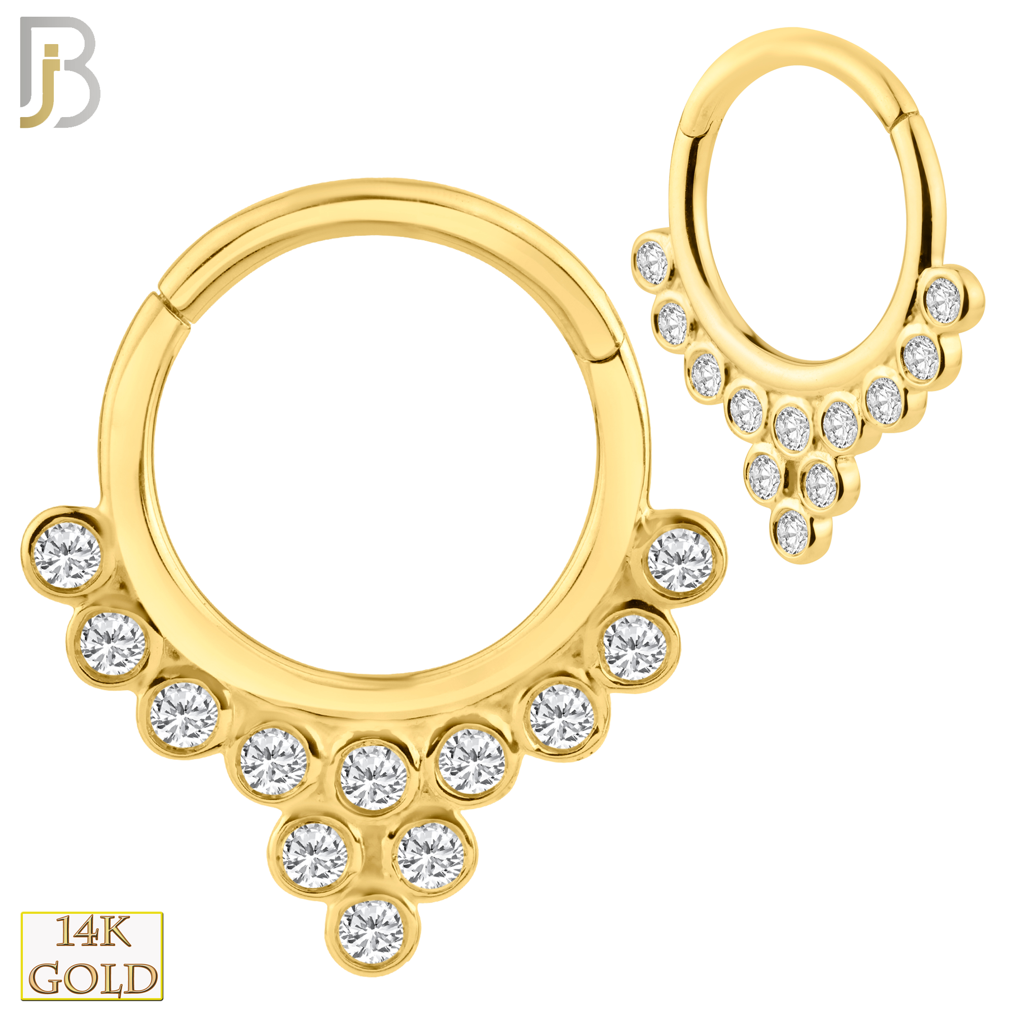 14-CT60 - 14K Solid Gold Hinged Hoops with Cluster Zircon in Bezel Setting image 0