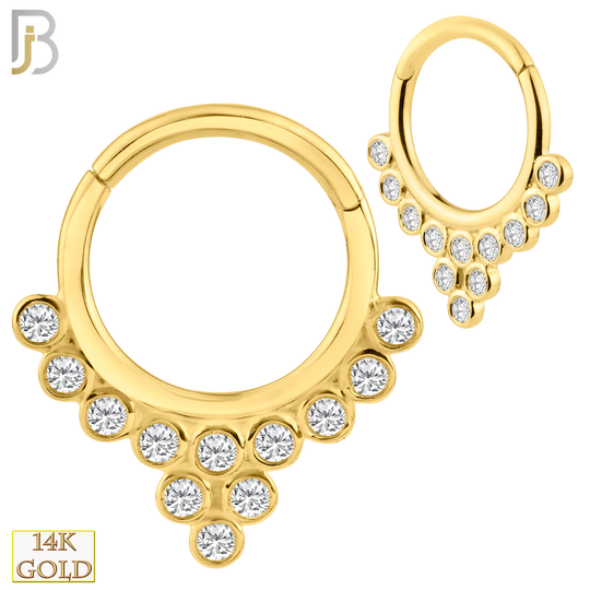 14-CT60 - 14K Solid Gold Hinged Hoops with Cluster Zircon in Bezel Setting image 0