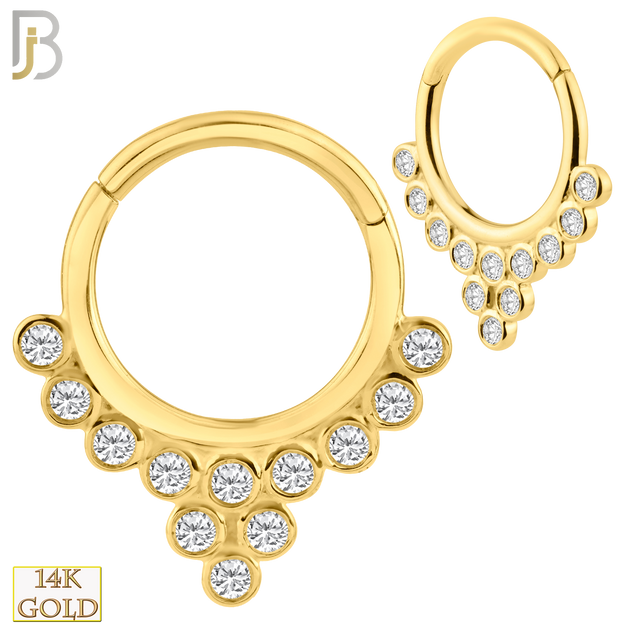 14-CT60 - 14K Solid Gold Hinged Hoops with Cluster Zircon in Bezel Setting image 0