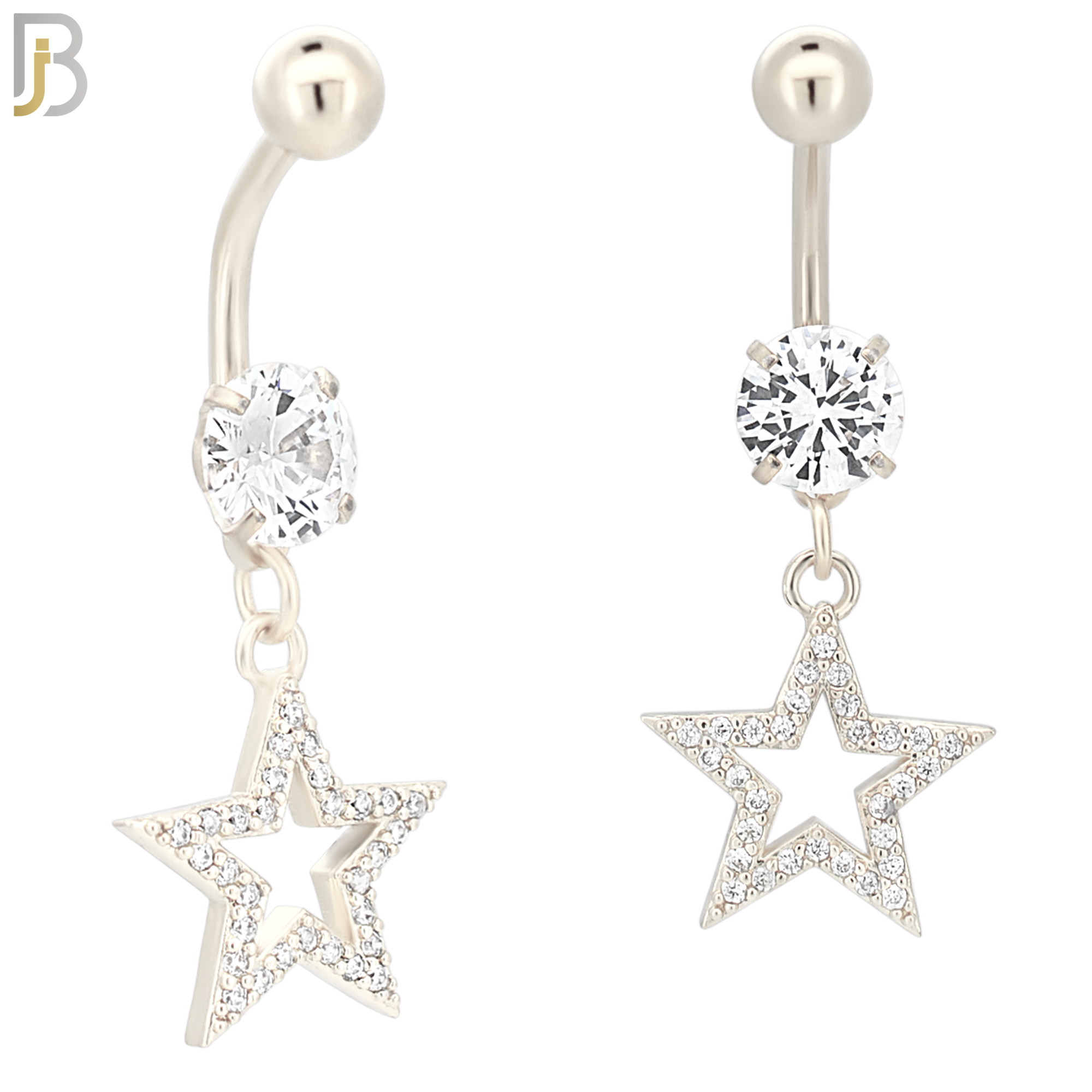 N014 - 316L Stainless Steel Dangling Star with Zircon Design Belly Ring with 5mm Screw Ball image 1