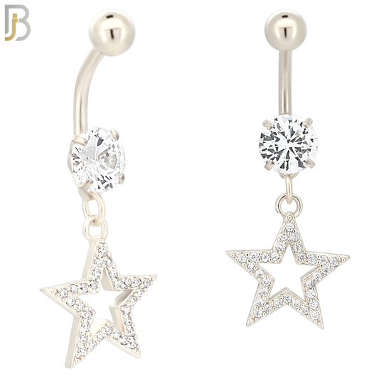 N014 - 316L Stainless Steel Dangling Star with Zircon Design Belly Ring with 5mm Screw Ball image 1