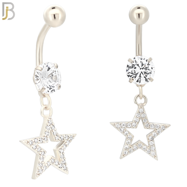 N014 - 316L Stainless Steel Dangling Star with Zircon Design Belly Ring with 5mm Screw Ball image 1