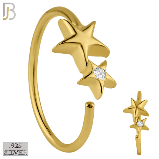 925-CT30 - 925 Sterling Silver Double Star Design Nose Hoops 22g Thick 8mm wide (PACK OF 6) image 1