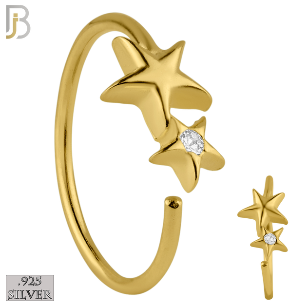 925-CT30 - 925 Sterling Silver Double Star Design Nose Hoops 22g Thick 8mm wide (PACK OF 6) image 1