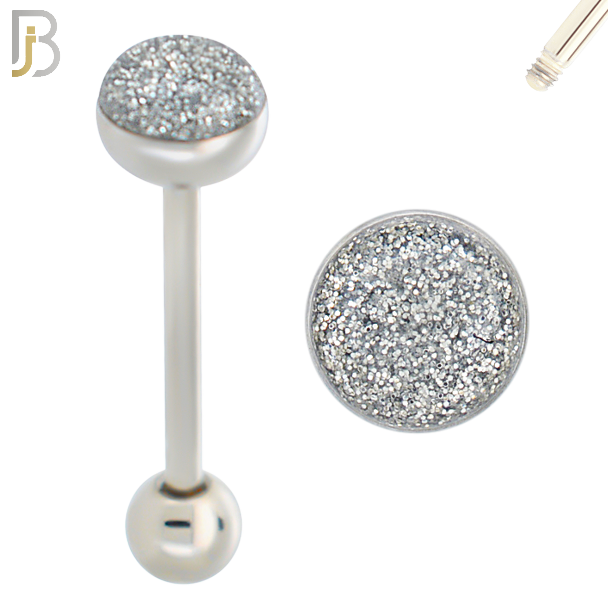 BB06 - 316L Surgical Steel Screw Barbell Glitter Top Mushroom External Threaded (PACK OF 6) image 2