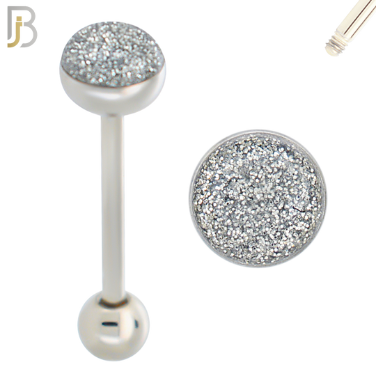 BB06 - 316L Surgical Steel Screw Barbell Glitter Top Mushroom External Threaded (PACK OF 6) image 2