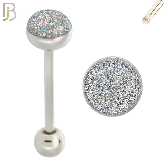BB06 - 316L Surgical Steel Screw Barbell Glitter Top Mushroom External Threaded (PACK OF 6) image 2