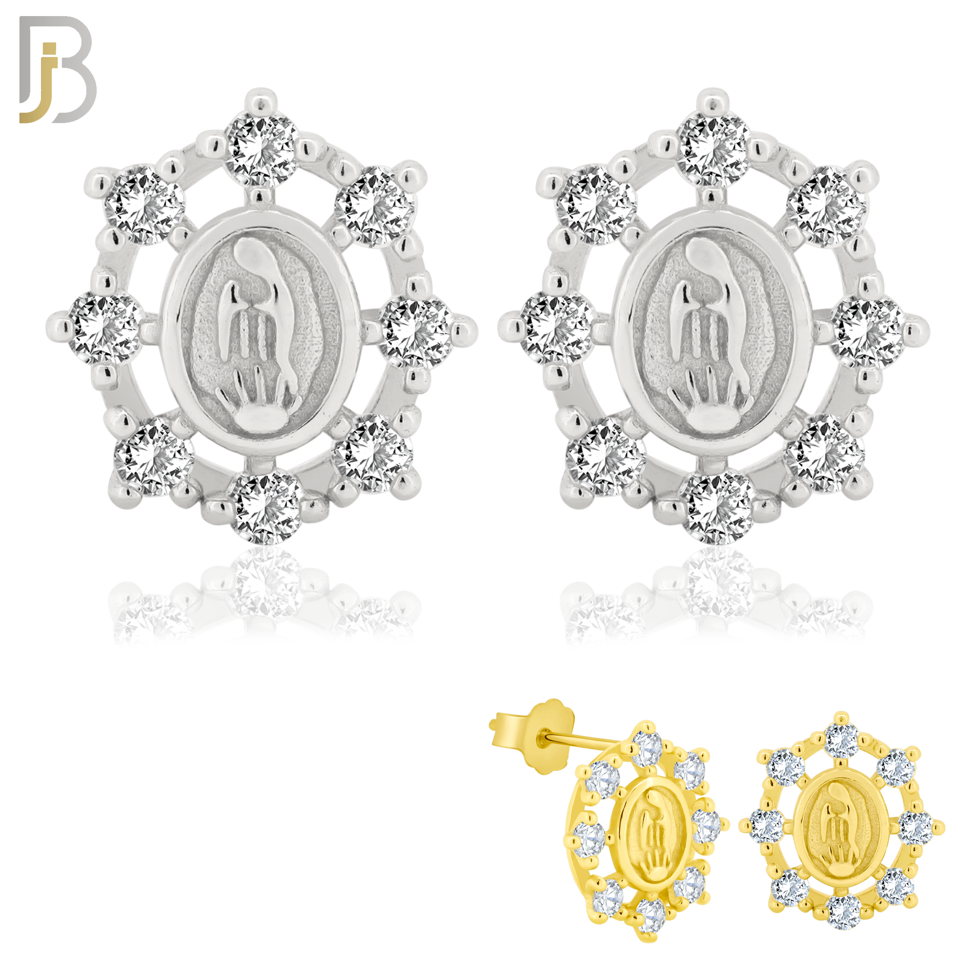 925-ES176 – .925 Sterling Silver Virgin Mary with Clear Zircon image 0