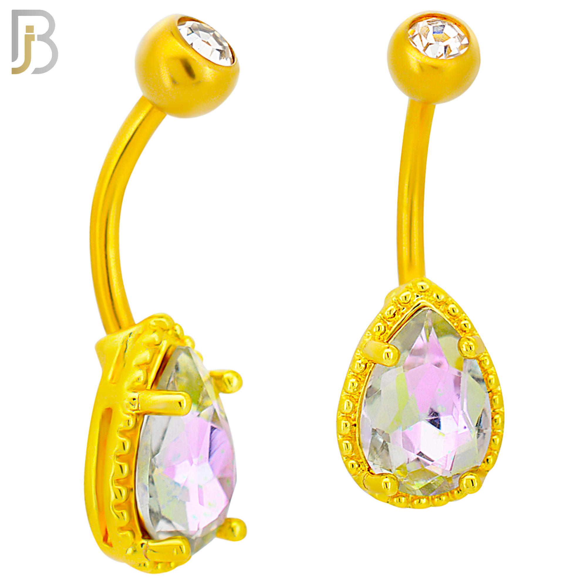 NB88 -  316L Stainless Steel Tear Drop Design CZ Banana Belly Ring and 5mm Screw Ball image 2